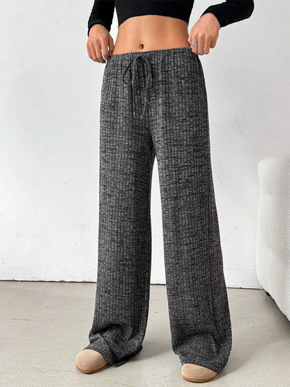 Casual Striped Drawstring Pants – Effortless Comfort with Rubber Band Waist and Straight Leg Design - Shello's Creative Boutique