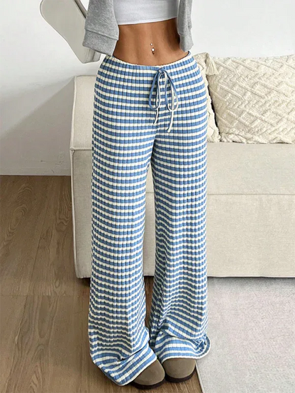 Casual Striped Drawstring Pants – Effortless Comfort with Rubber Band Waist and Straight Leg Design - Shello's Creative Boutique