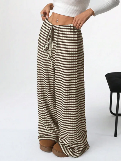 Casual Striped Drawstring Pants – Effortless Comfort with Rubber Band Waist and Straight Leg Design - Shello's Creative Boutique