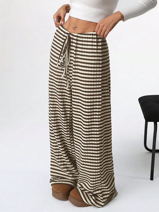 Casual Striped Rubber Band Drawstring Straight Leg Pants – Effortless Comfort