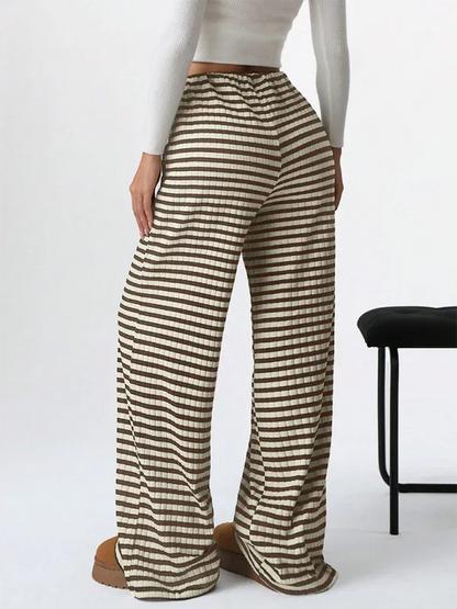 Casual Striped Drawstring Pants – Effortless Comfort with Rubber Band Waist and Straight Leg Design - Shello's Creative Boutique