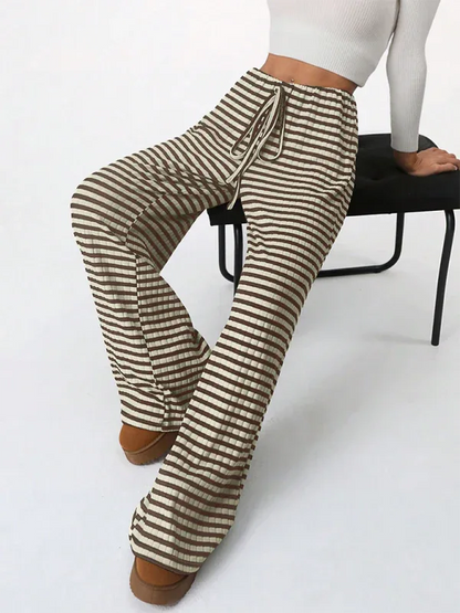Casual Striped Drawstring Pants – Effortless Comfort with Rubber Band Waist and Straight Leg Design - Shello's Creative Boutique