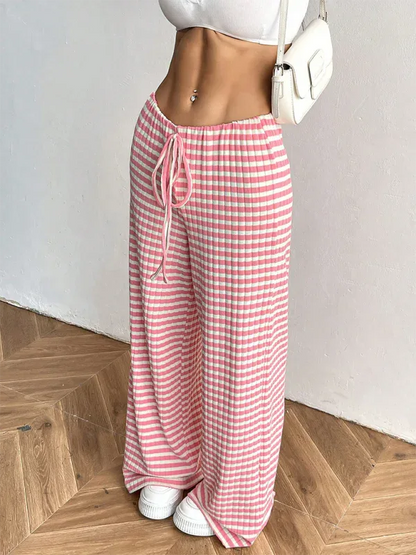 Casual Striped Drawstring Pants – Effortless Comfort with Rubber Band Waist and Straight Leg Design - Shello's Creative Boutique