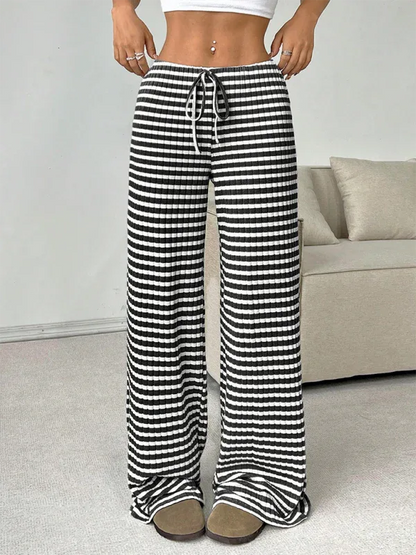 Casual Striped Drawstring Pants – Effortless Comfort with Rubber Band Waist and Straight Leg Design - Shello's Creative Boutique