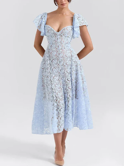 New Lace Ruffle Sleeve Dress - Shello's Creative Boutique