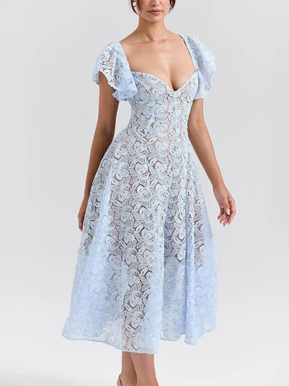New Lace Ruffle Sleeve Dress - Shello's Creative Boutique