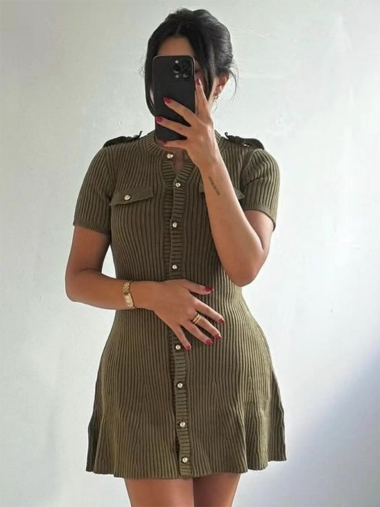 Dark Green Knit Short Sleeve Dress Shello's Creative Boutique