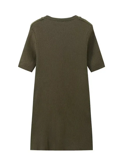 Dark Green Knit Short Sleeve Dress - Shello's Creative Boutique