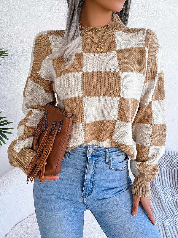 Women's Color Collision Plaid Knit Sweater – Street Style Redefined