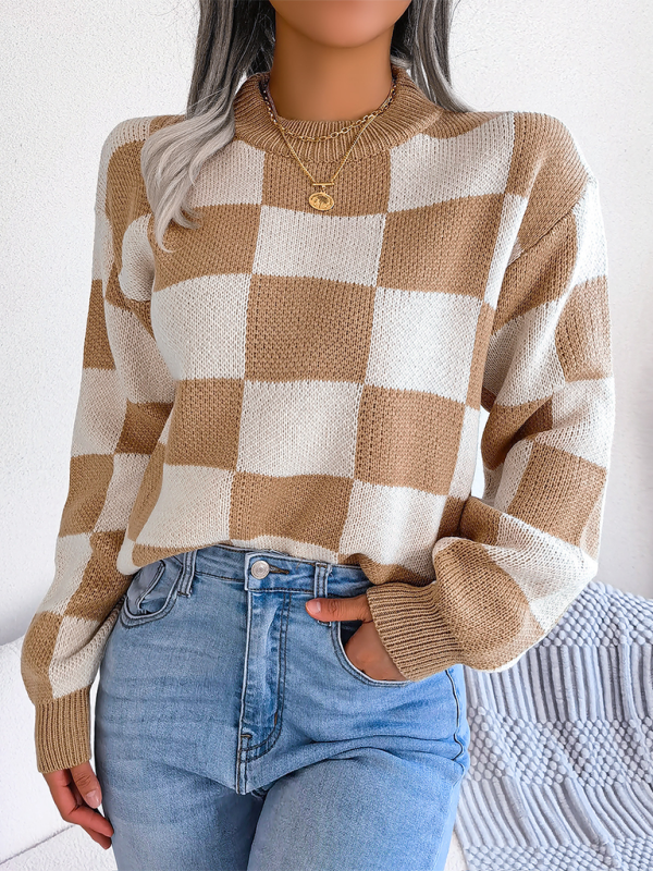 Women's Color Collision Plaid Knit Sweater – Street Style Redefined