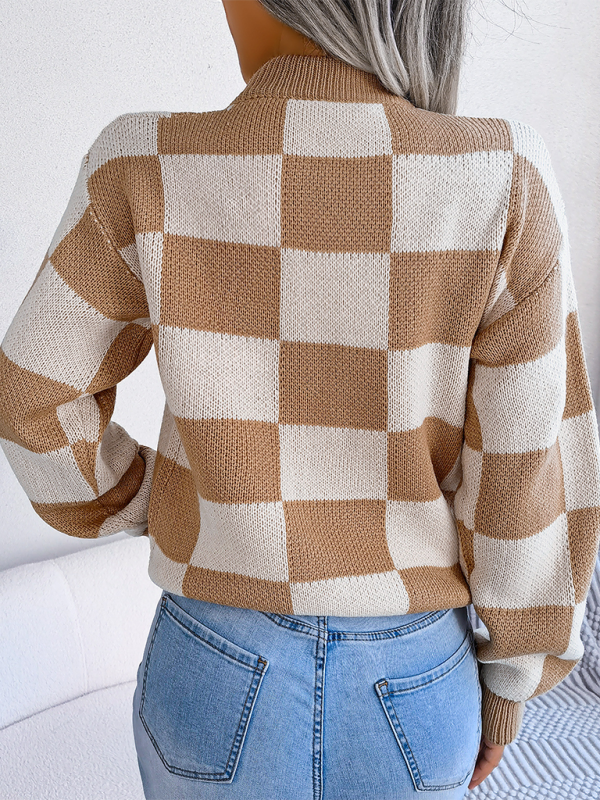 Women's Color Collision Plaid Knit Sweater – Street Style Redefined