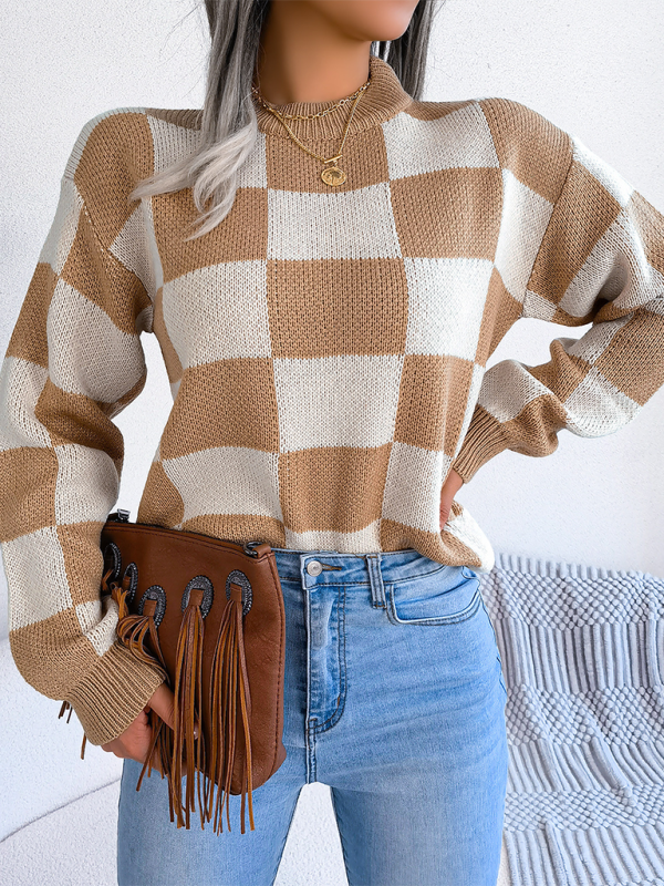 Women's Color Collision Plaid Knit Sweater – Street Style Redefined