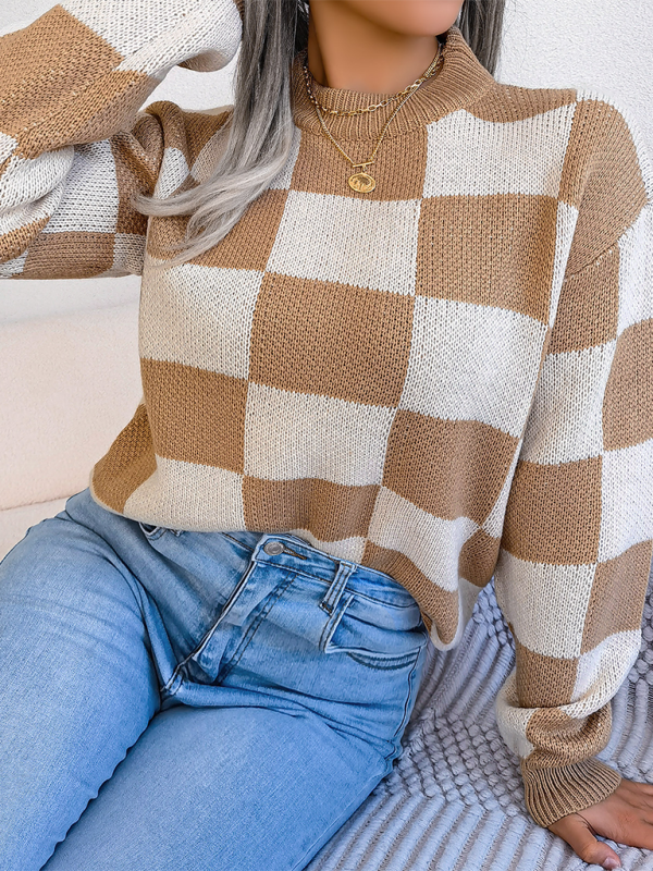 Women's Color Collision Plaid Knit Sweater – Street Style Redefined