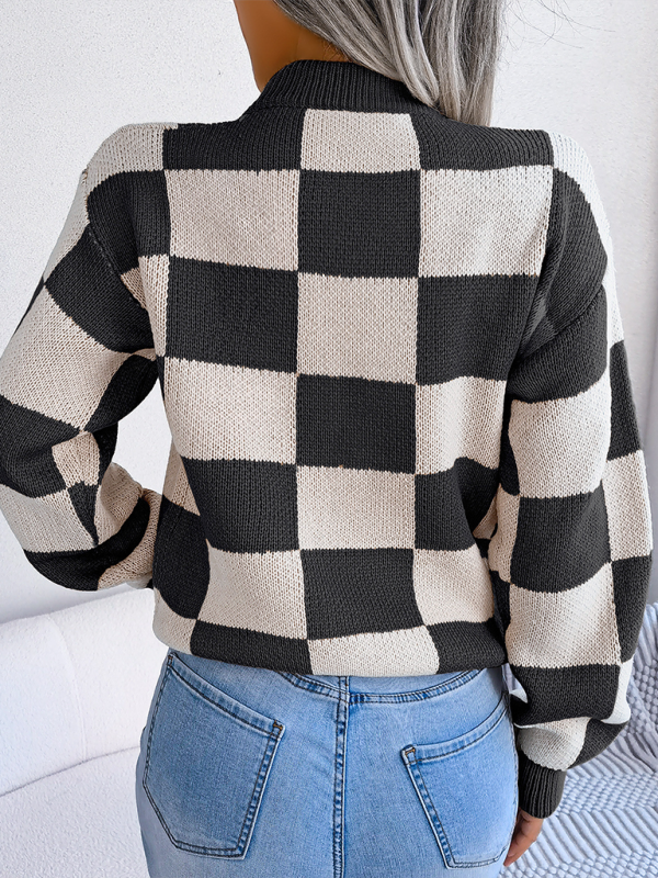 Women's Color Collision Plaid Knit Sweater – Street Style Redefined