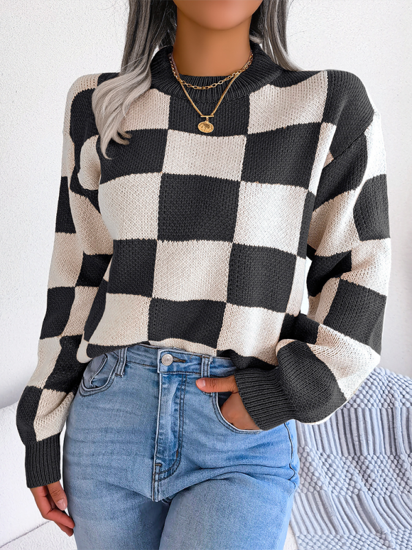 Women's Color Collision Plaid Knit Sweater – Street Style Redefined