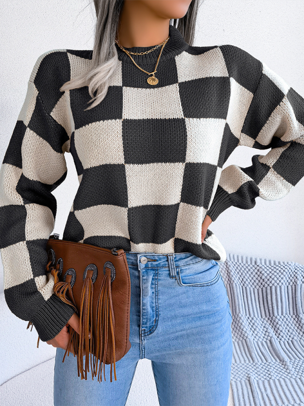Women's Color Collision Plaid Knit Sweater – Street Style Redefined