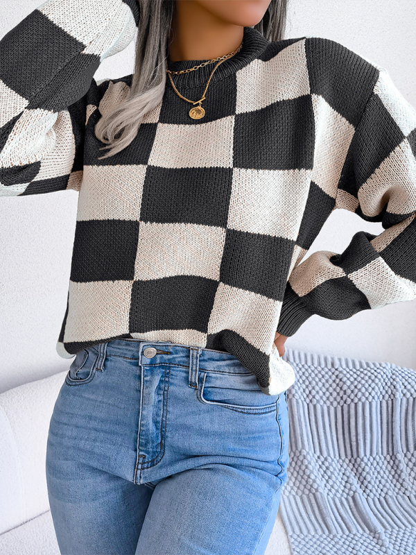 Women's Color Collision Plaid Knit Sweater – Street Style Redefined