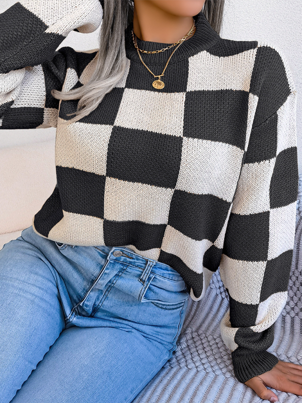 Women's Color Collision Plaid Knit Sweater – Street Style Redefined