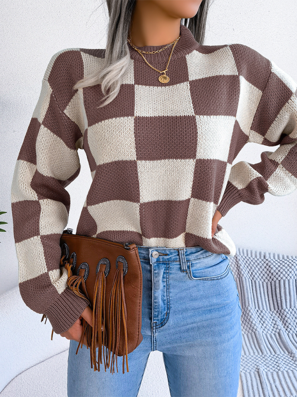 Women's Color Collision Plaid Knit Sweater – Street Style Redefined