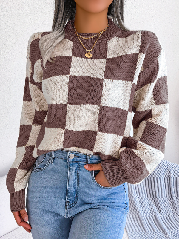 Women's Color Collision Plaid Knit Sweater – Street Style Redefined