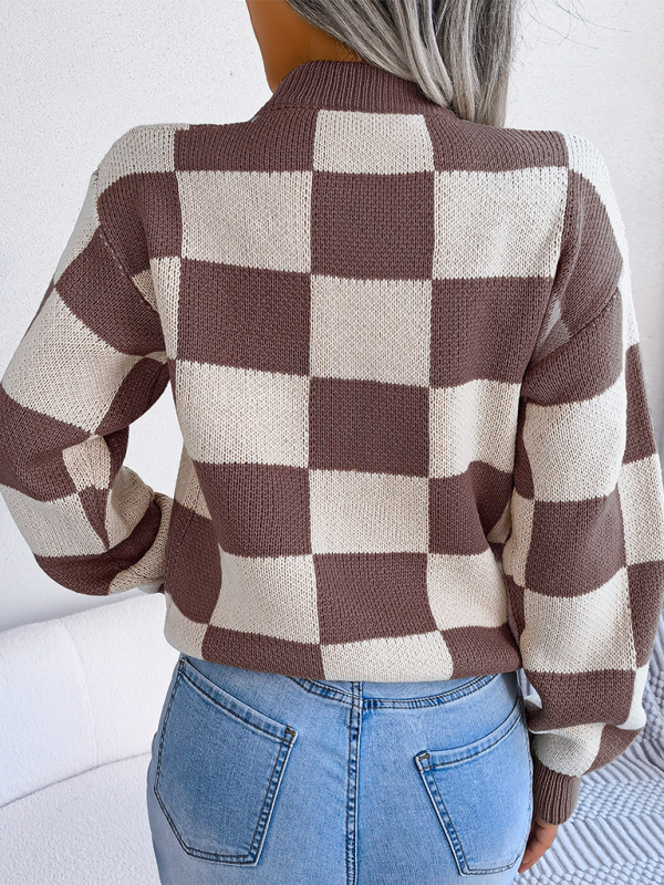 Women's Color Collision Plaid Knit Sweater – Street Style Redefined