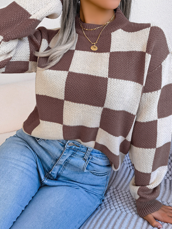 Women's Color Collision Plaid Knit Sweater – Street Style Redefined