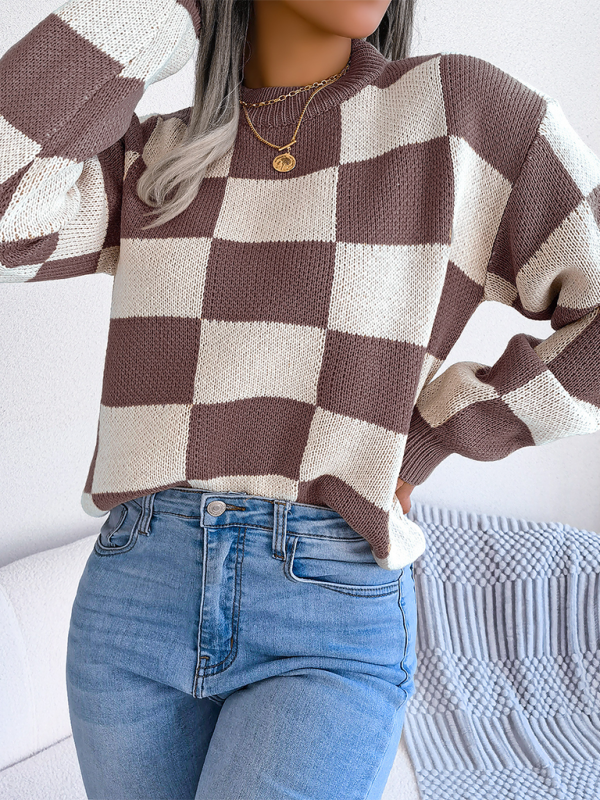 Women's Color Collision Plaid Knit Sweater – Street Style Redefined