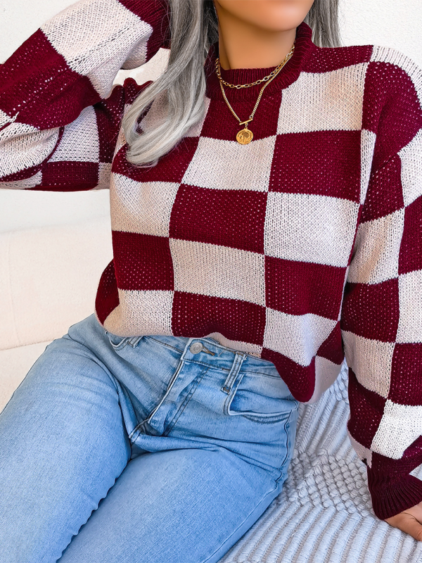 Women's Color Collision Plaid Knit Sweater – Street Style Redefined