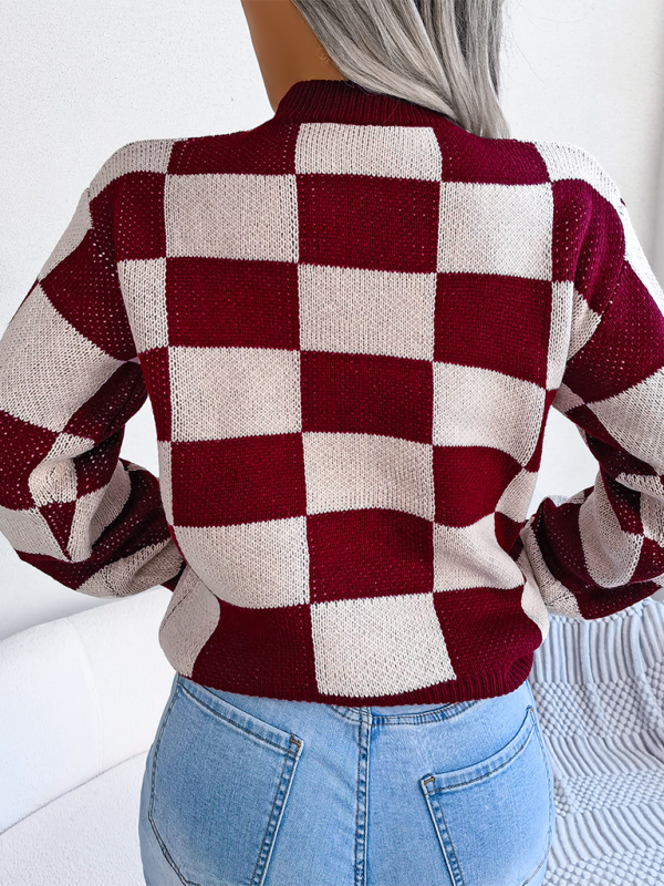 Women's Color Collision Plaid Knit Sweater – Street Style Redefined