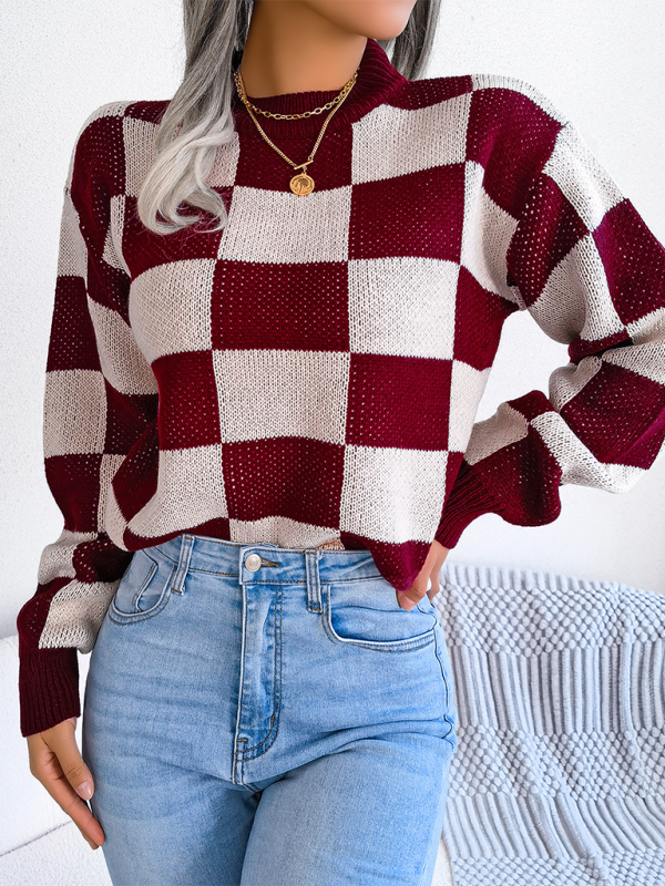 Women's Color Collision Plaid Knit Sweater – Street Style Redefined