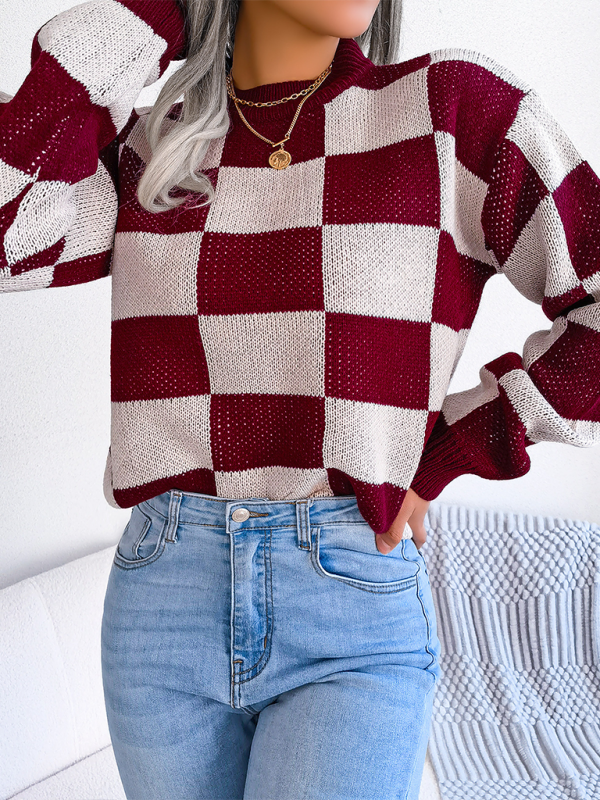 Women's Color Collision Plaid Knit Sweater – Street Style Redefined