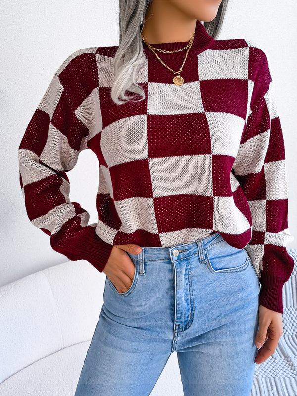 Women's Color Collision Plaid Knit Sweater – Street Style Redefined