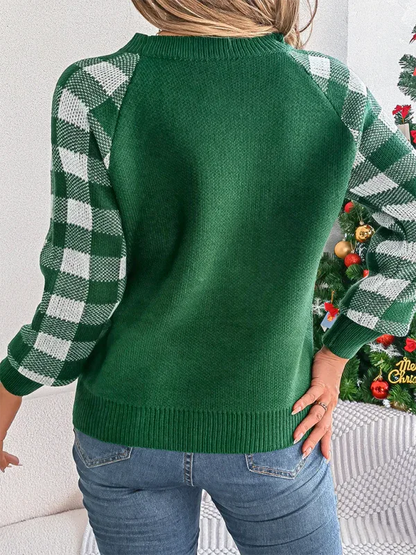 Casual Plaid Deer Sweater Long Sleeve Pullover for Christmas - Shello's Creative Boutique