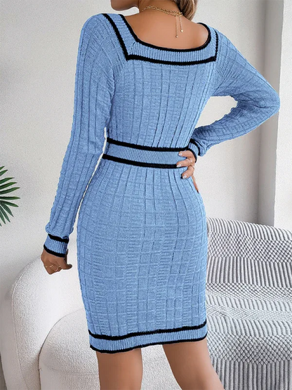 Women's Square Neck Sweater Dress – Elegant and Timeless Sophistication - Shello's Creative Boutique