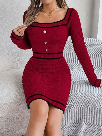Women's Square Neck Sweater Dress – Elegant and Timeless Sophistication - Shello's Creative Boutique