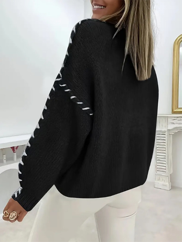 Women's Fashion Pullover Solid Color Round Neck Long Sleeve Drawstring Loose Knitted Sweater Shello's Creative Boutique
