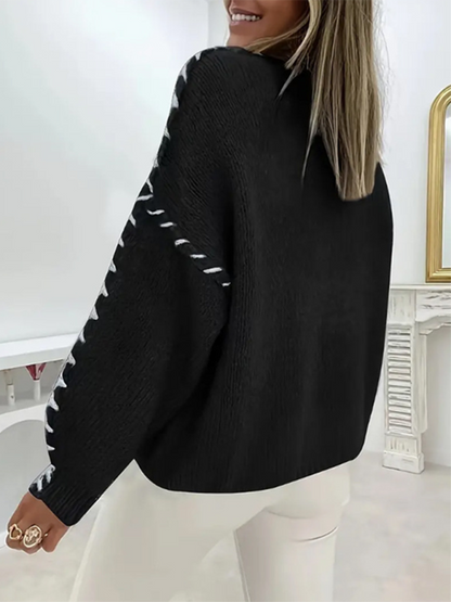 Women's Fashion Pullover Solid Color Round Neck Long Sleeve Drawstring Loose Knitted Sweater Shello's Creative Boutique
