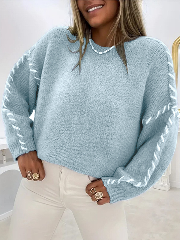 Women's Solid Color Knitted Pullover Sweater – Your Perfect Blend of Style and Comfort
