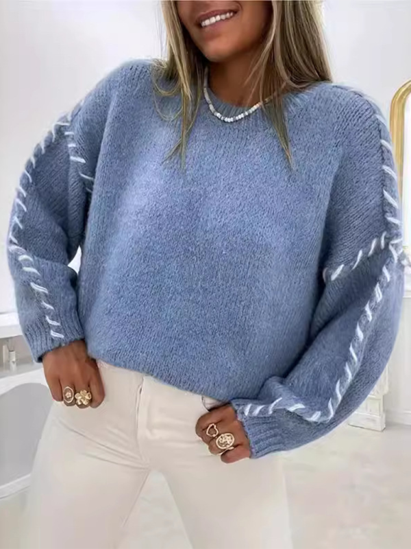 Women's Solid Color Knitted Pullover Sweater – Your Perfect Blend of Style and Comfort