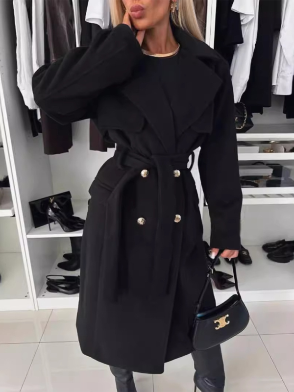 Autumn and winter simple long-sleeved suit collar tie woolen coat Shello's Creative Boutique