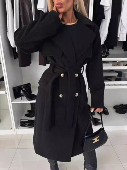 Autumn and Winter Long-Sleeved Woolen Coat with Suit Collar and Tie for Stylish Warmth - Shello's Creative Boutique