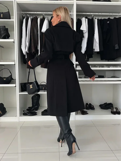 Autumn and Winter Long-Sleeved Woolen Coat with Suit Collar and Tie for Stylish Warmth - Shello's Creative Boutique
