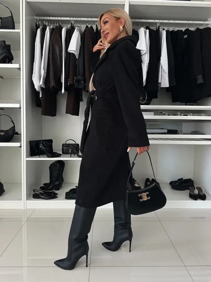 Autumn and Winter Long-Sleeved Woolen Coat with Suit Collar and Tie for Stylish Warmth - Shello's Creative Boutique