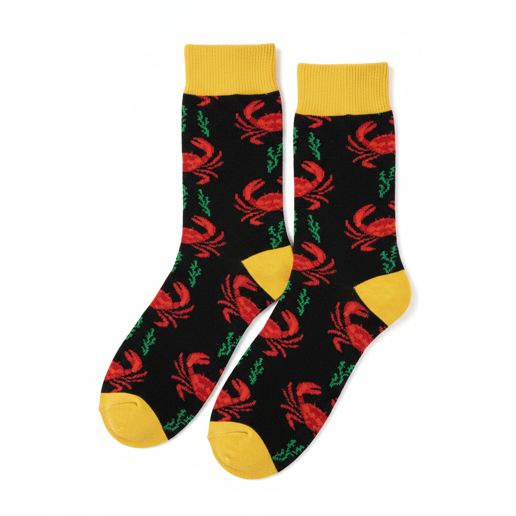Lobster Socks Yellow Cuff Flat Lay