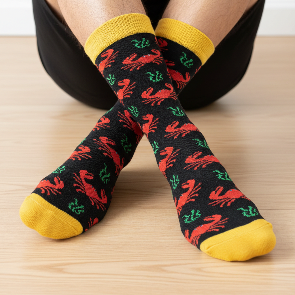 Lobster Socks Yellow Cuff Worn