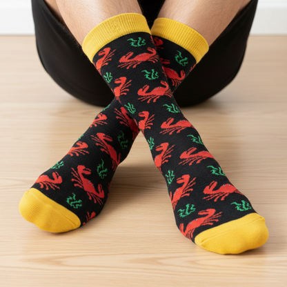 Lobster Socks Yellow Cuff Worn