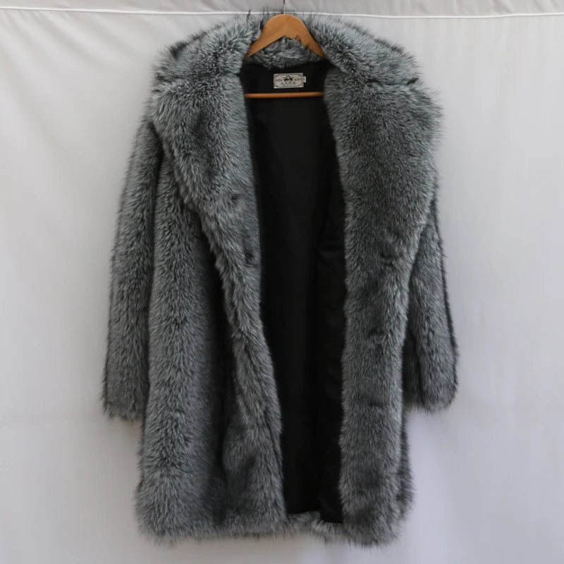 Men's Faux Fur Long Coat - Winter Trench Coat Plus Size - Shello's Creative Boutique