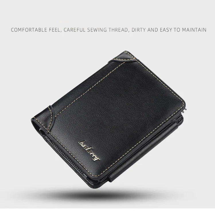 Men's PU Leather Zipper Wallet with Card Holder & Coin Pocket - Shello's Creative Boutique