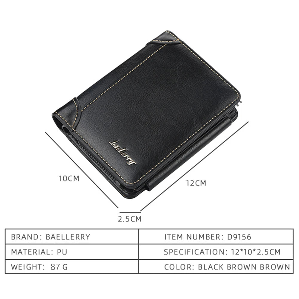 Men's PU Leather Zipper Wallet with Card Holder & Coin Pocket - Shello's Creative Boutique