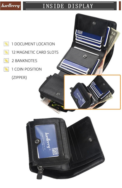 Men's PU Leather Zipper Wallet with Card Holder & Coin Pocket - Shello's Creative Boutique